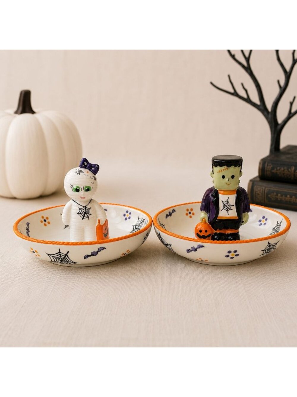 Halloween Temptations Trinket Dish Set Boofetti Frankie Mummy Spooky Party Decor
